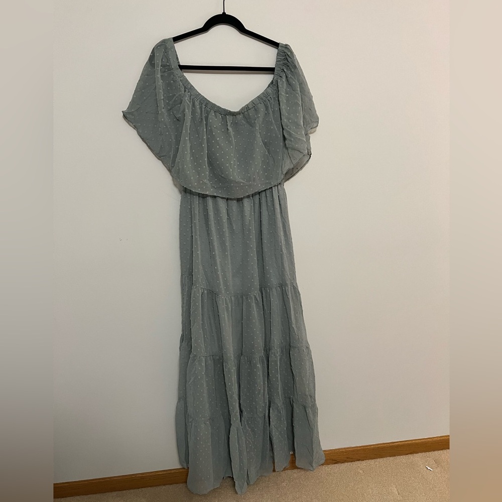 Swiss Dot Sage Maxi dress
